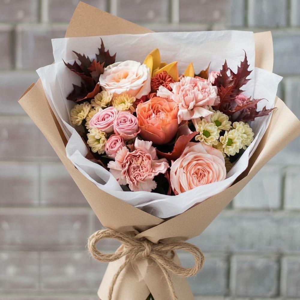 Букет цветов из: Гвоздики, Хризантемы и Розы в Зарево