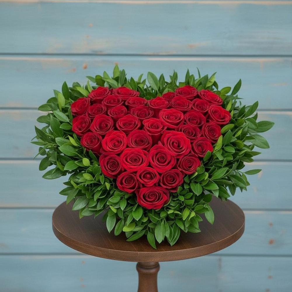 Цветочная композиция из Розы в виде сердца в Зарево