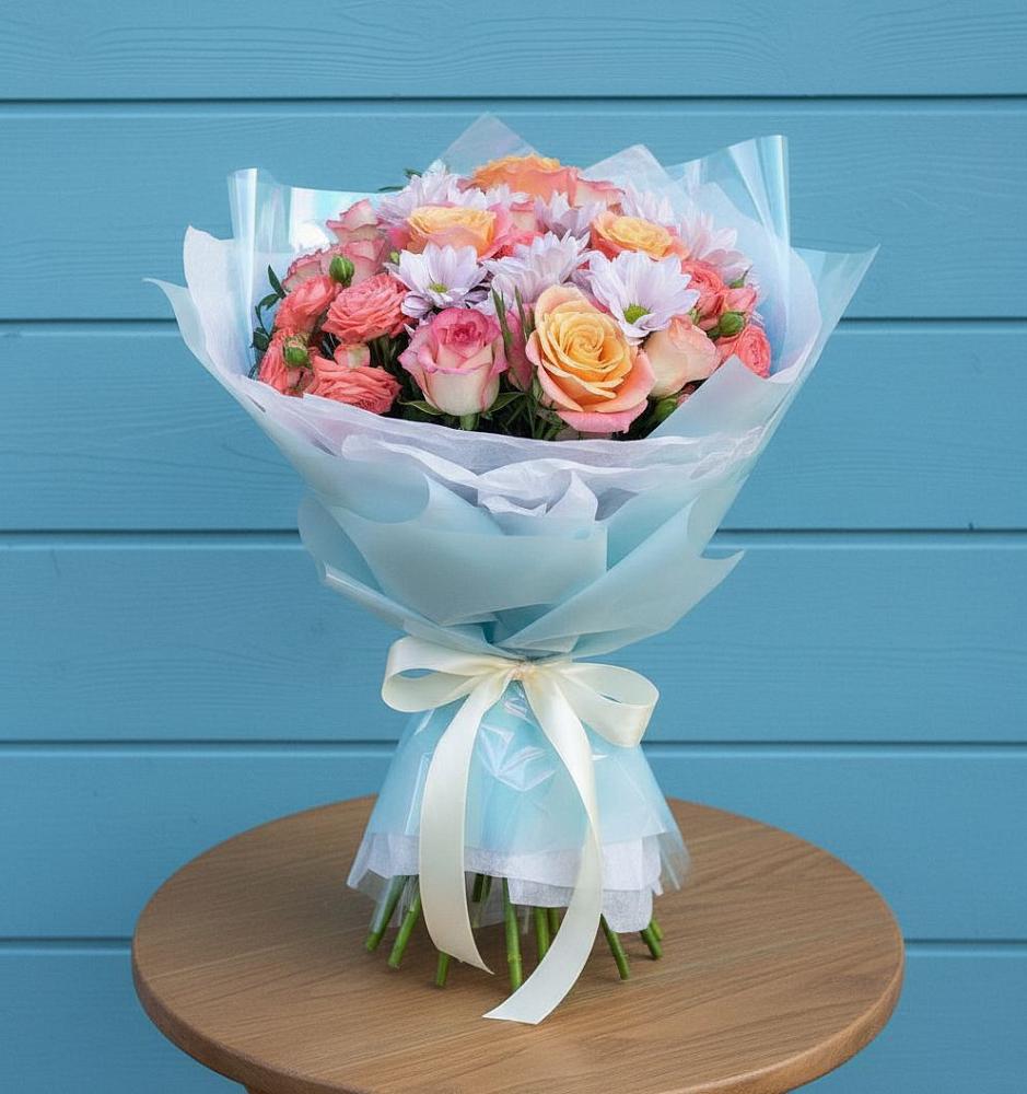 Букет цветов из: Хризантемы и Розы в Зарево