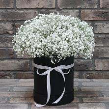 Цветочная композиция из Гипсофила в шляпной коробке в Зарево