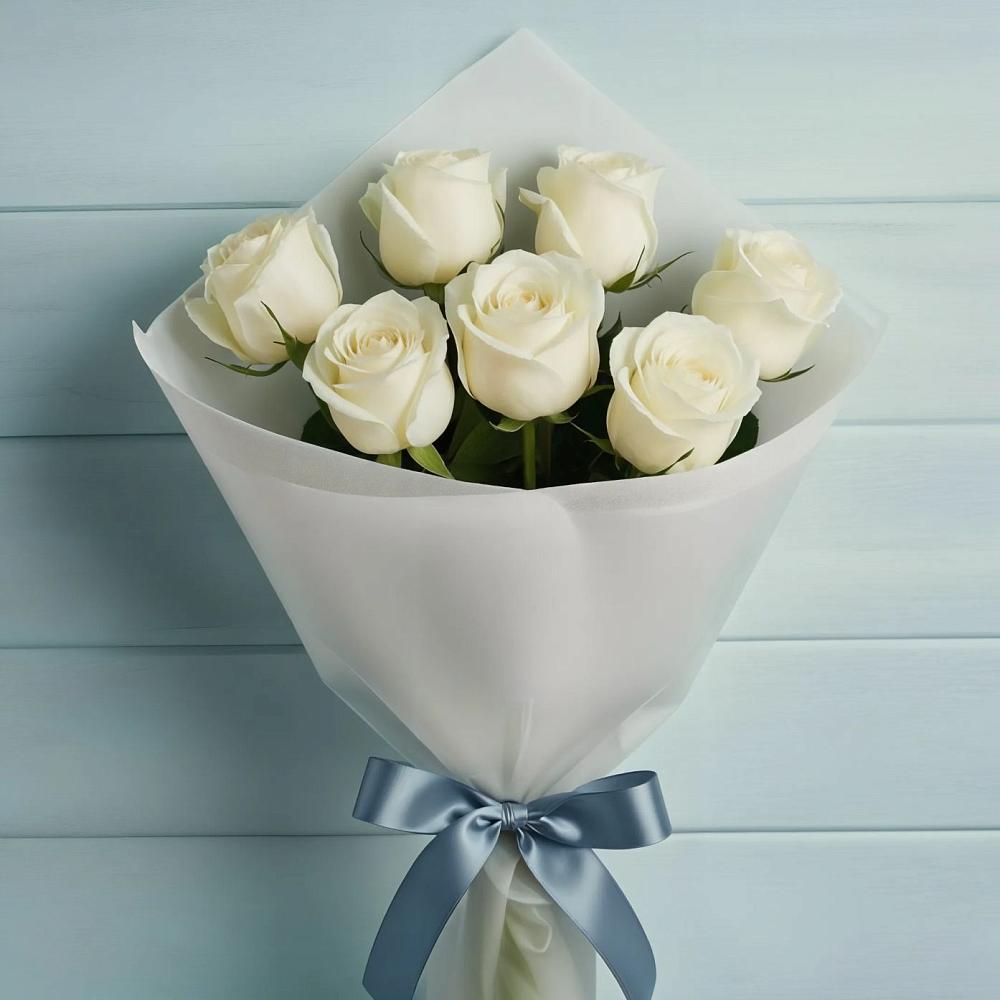 Букет 7 Белых роз Эдлесс Лав в Зарево